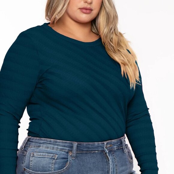 Culture Code Tops - Culture Code Amina Crew Neck Textured Dark Teal Long Sleeve Bodysuit Size XL
